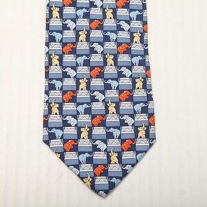 Tommy Hilfiger Tie Mens One Size Blue Silk Circus Elephant Made USA Novelty